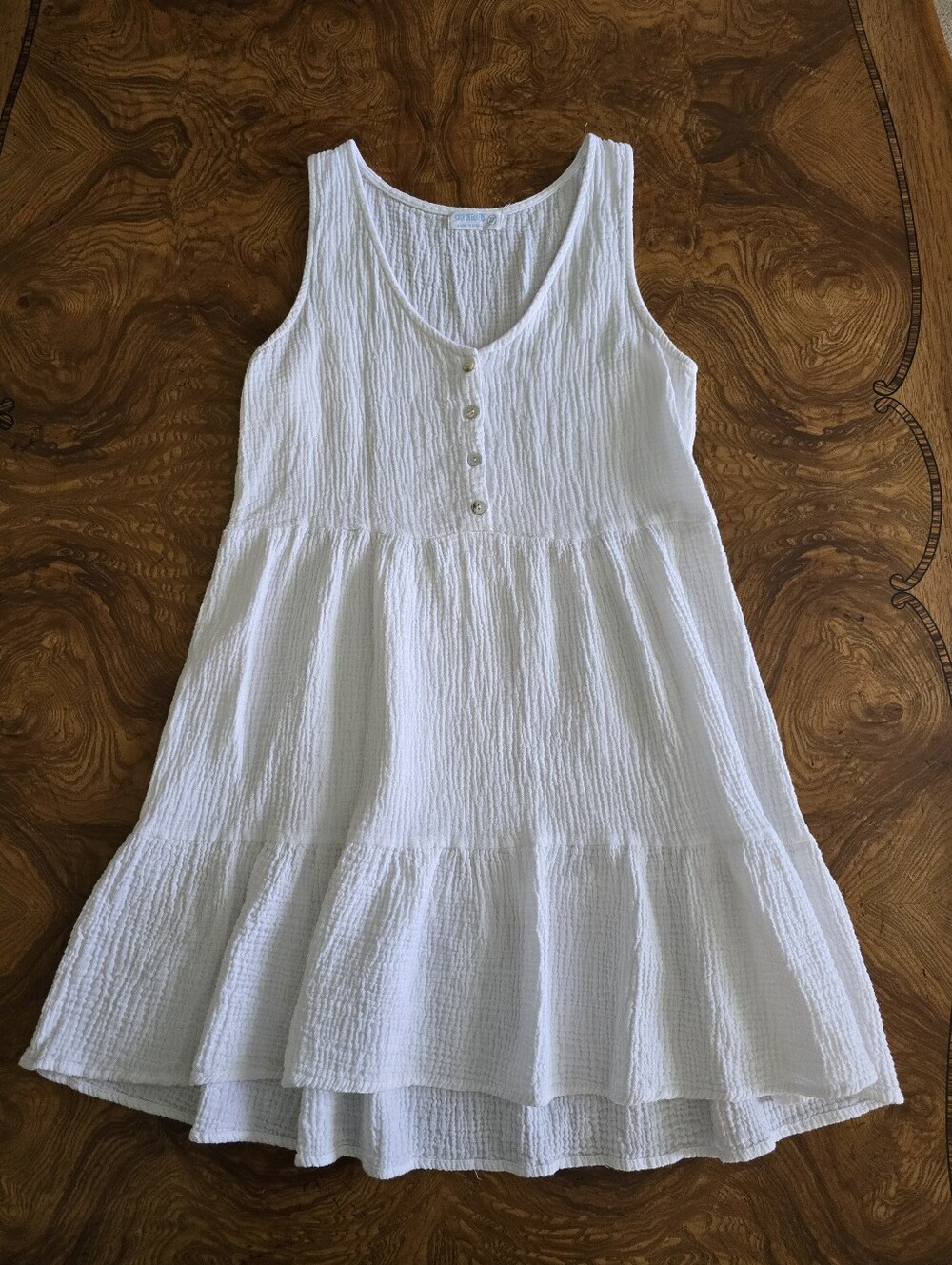 4OUR DREAMERS White Gauze Tiered 100% Cotton Sleeveless Dress Womens Size XS